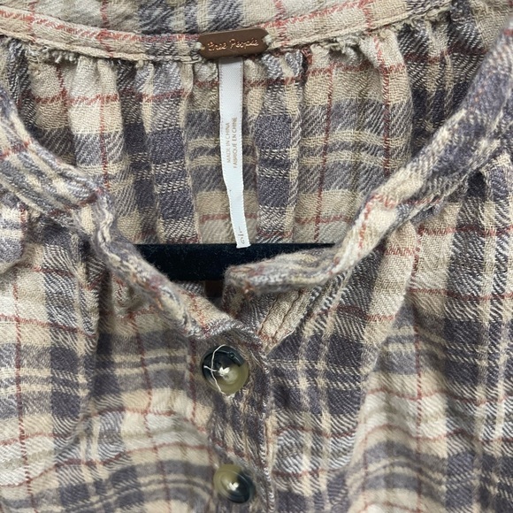 Free people plaid tunic top size L long balloon sleeves - Picture 3 of 6
